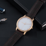 Reloj de moda de cuarzo, impermeable de 30 metros, con banda de cuero genuino marrón