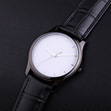 Reloj de cuarzo con correa de cuero genuino negro - A prueba de agua 30 metros