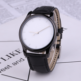 Reloj de cuarzo con correa de cuero genuino negro - A prueba de agua 30 metros